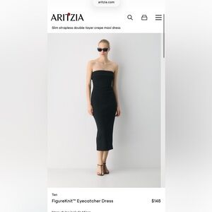 Aritzia Strapless Black Midi Dress - Sleek Fitted Silhouette